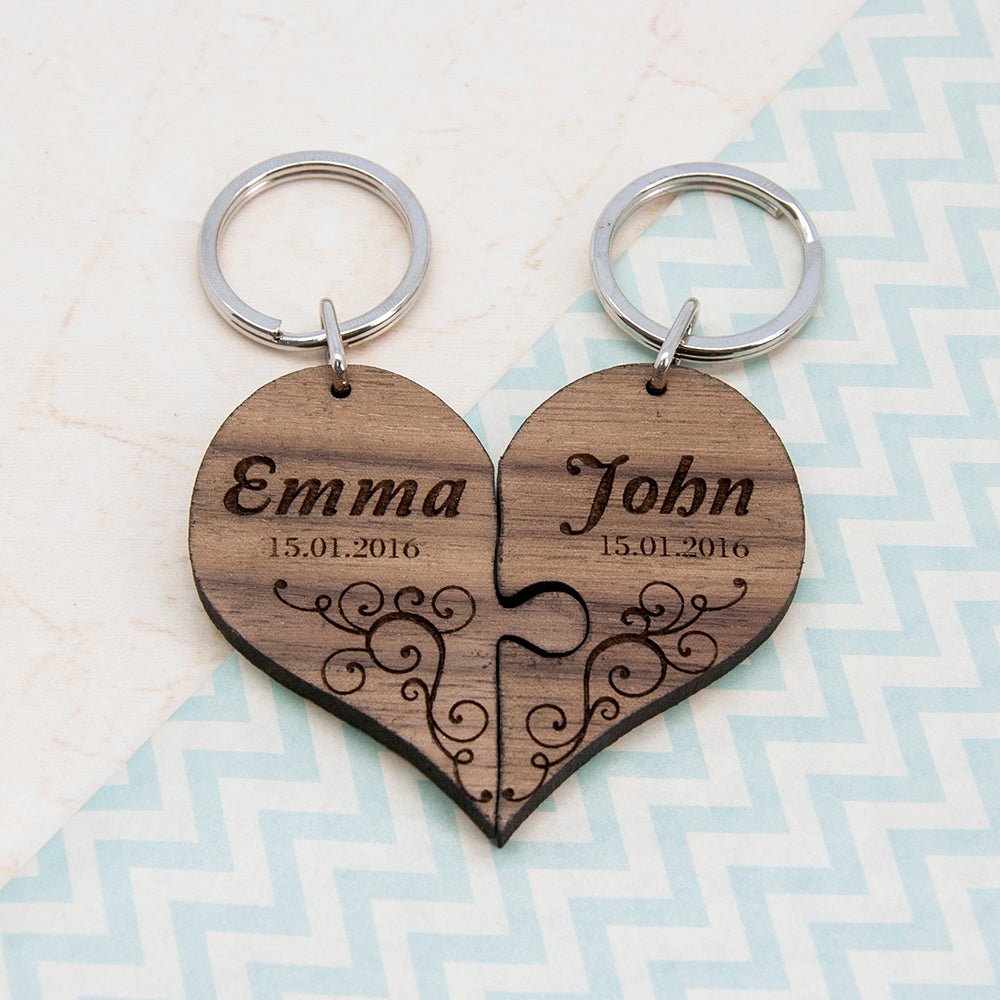 Personalised Couples' Romantic Joining Heart Keyring - Engraved Memories