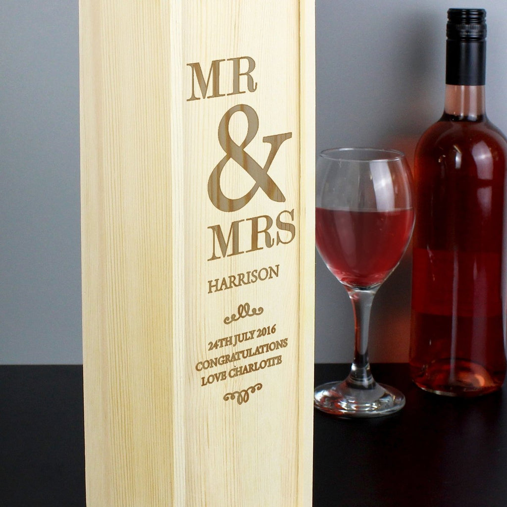 Personalised Couples Wooden Wine Bottle Box, Anniversary Gift - Engraved Memories