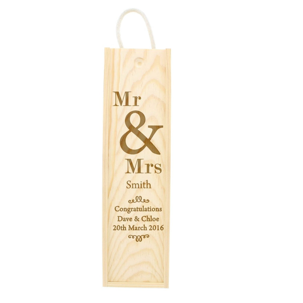 Personalised Couples Wooden Wine Bottle Box, Anniversary Gift - Engraved Memories