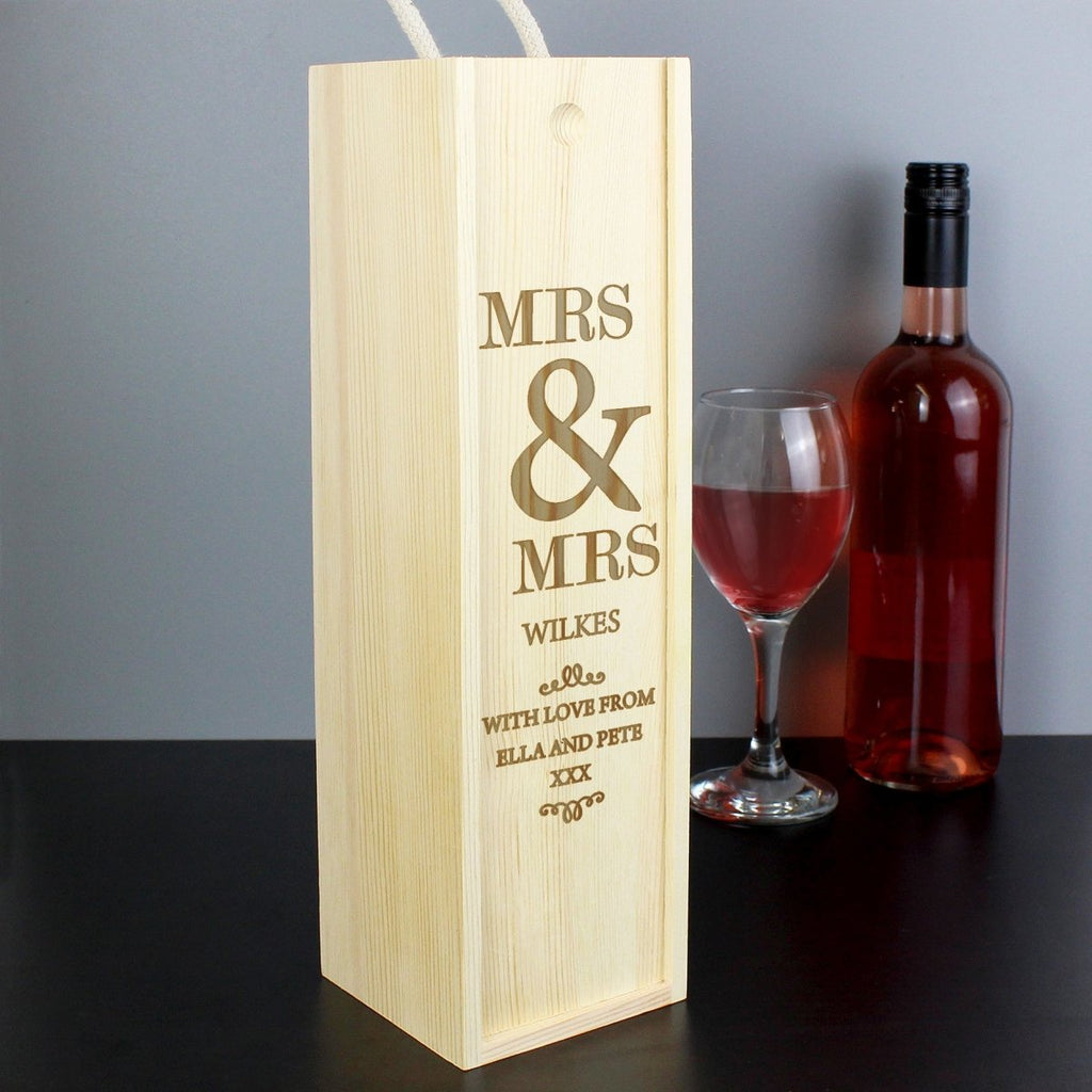 Personalised Couples Wooden Wine Bottle Box, Anniversary Gift - Engraved Memories