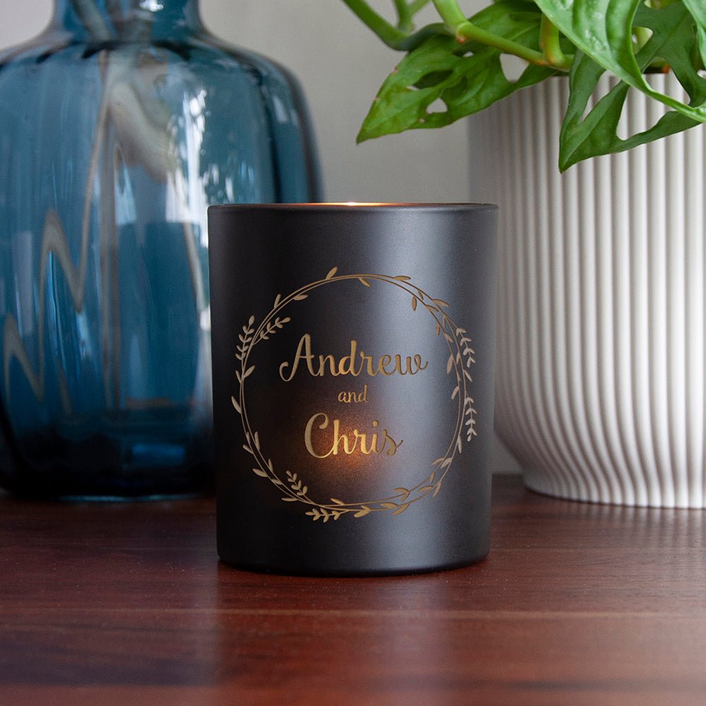 Personalised Couples Wreath Candle Holder - Engraved Memories