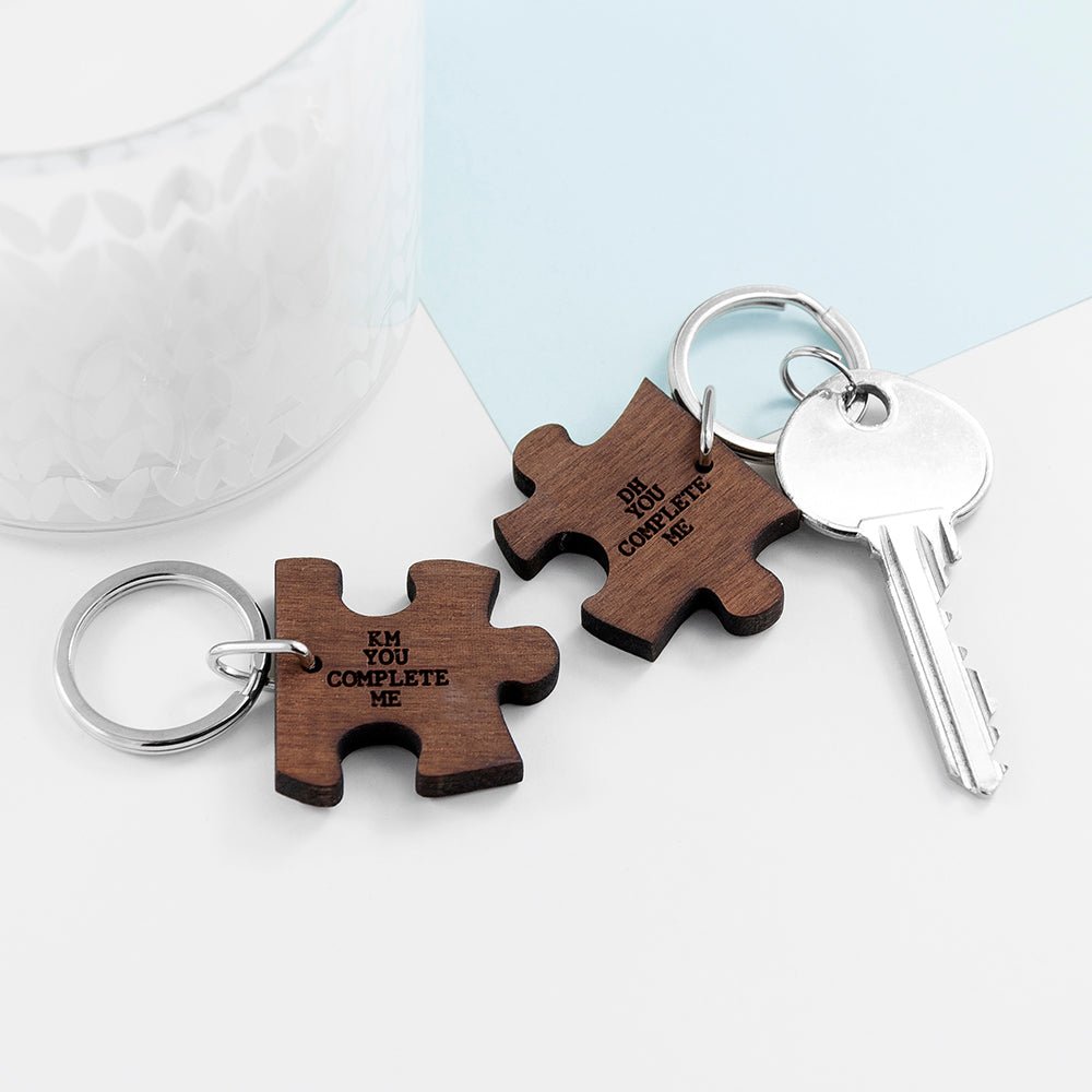 Personalised Couples You Complete Me Jigsaw Keyrings Set of Two - Engraved Memories