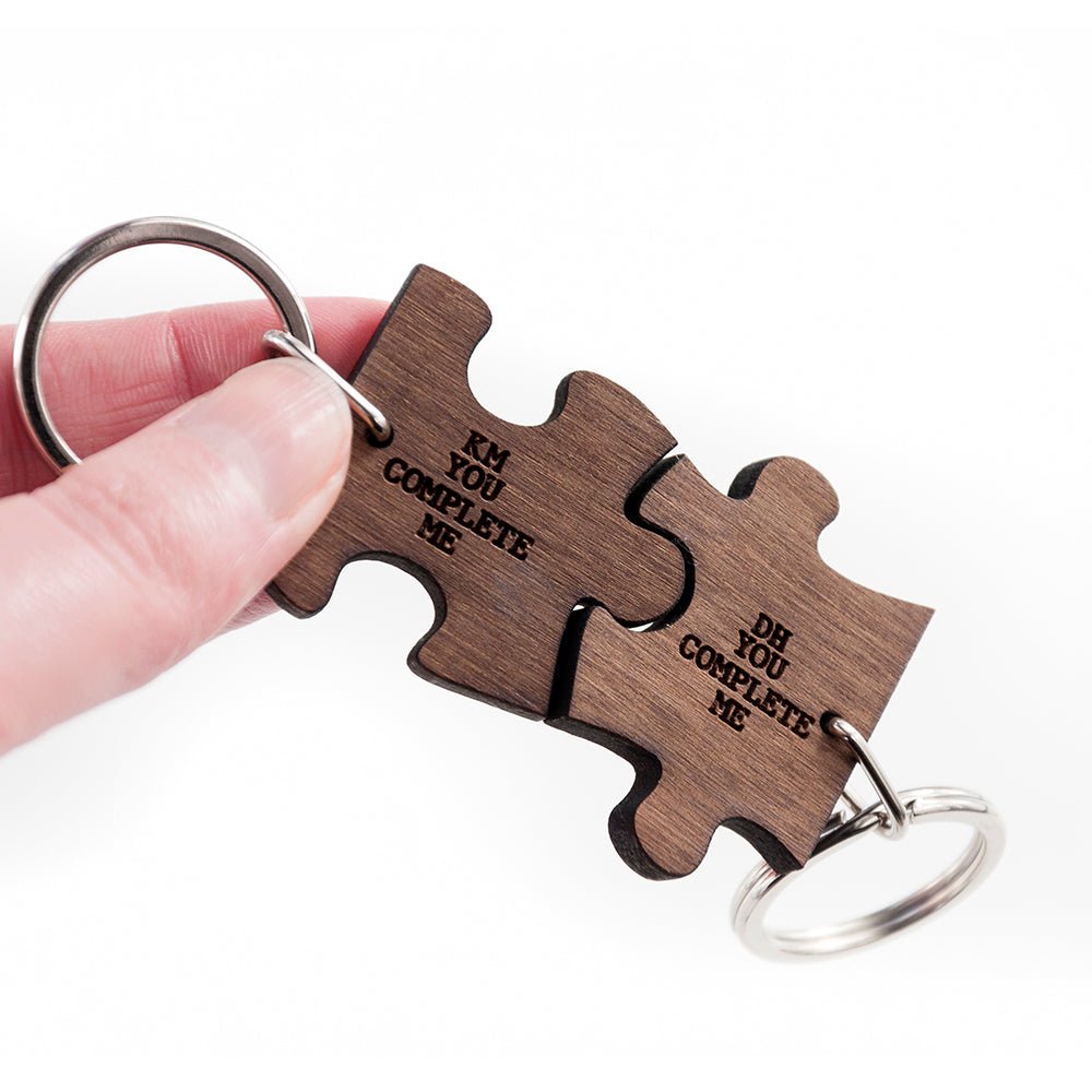 Personalised Couples You Complete Me Jigsaw Keyrings Set of Two - Engraved Memories