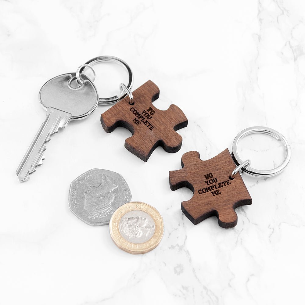 Personalised Couples You Complete Me Jigsaw Keyrings Set of Two - Engraved Memories
