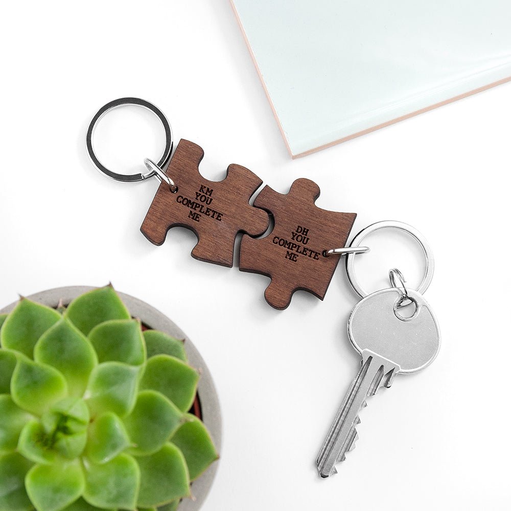 Personalised Couples You Complete Me Jigsaw Keyrings Set of Two - Engraved Memories