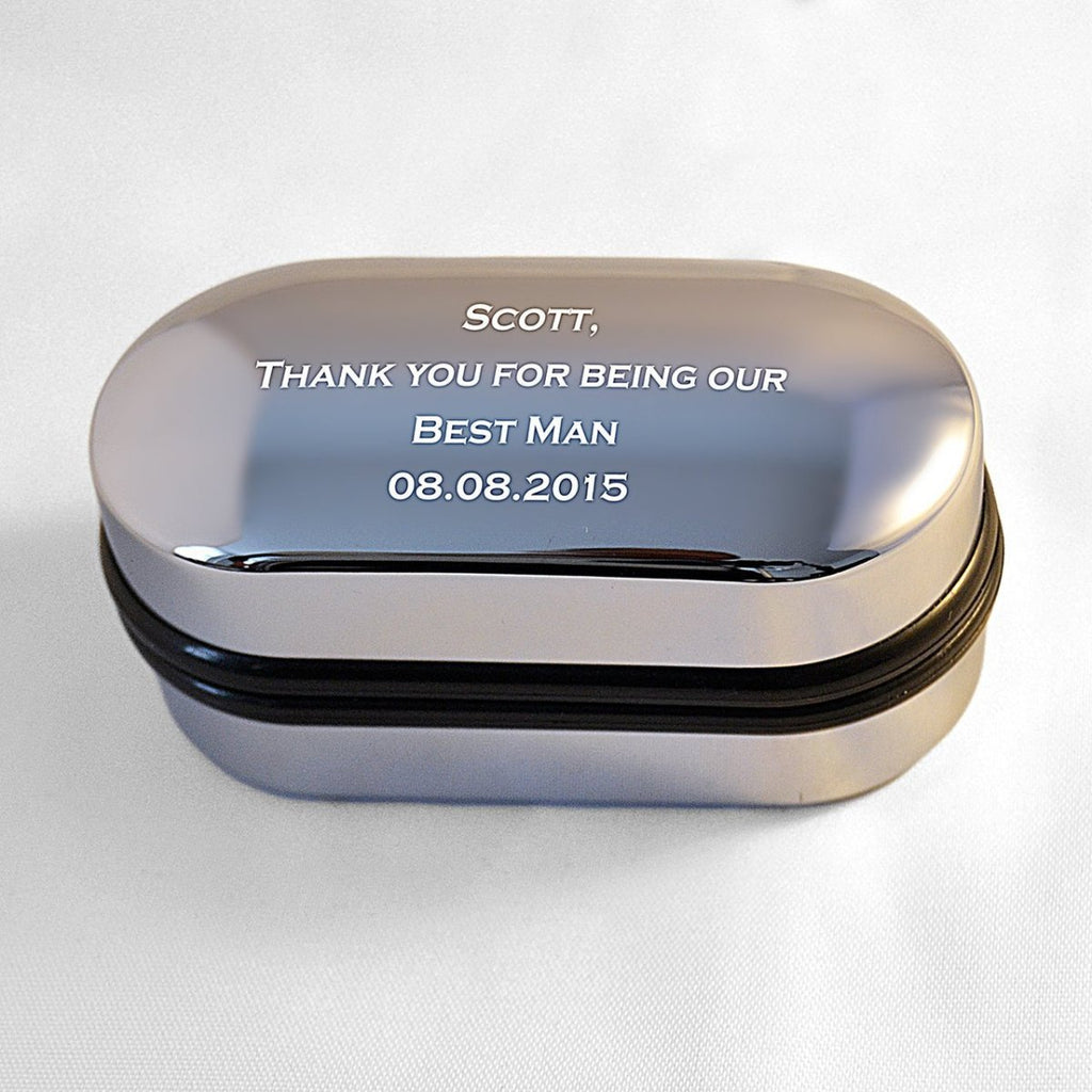 Elegant personalized cufflinks in a chrome case, with professional engraving options