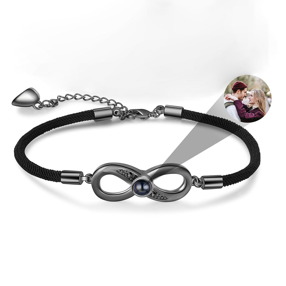 Personalised infinity charm bracelet (20+5cm) with photo projection— a unique way to showcase your love.