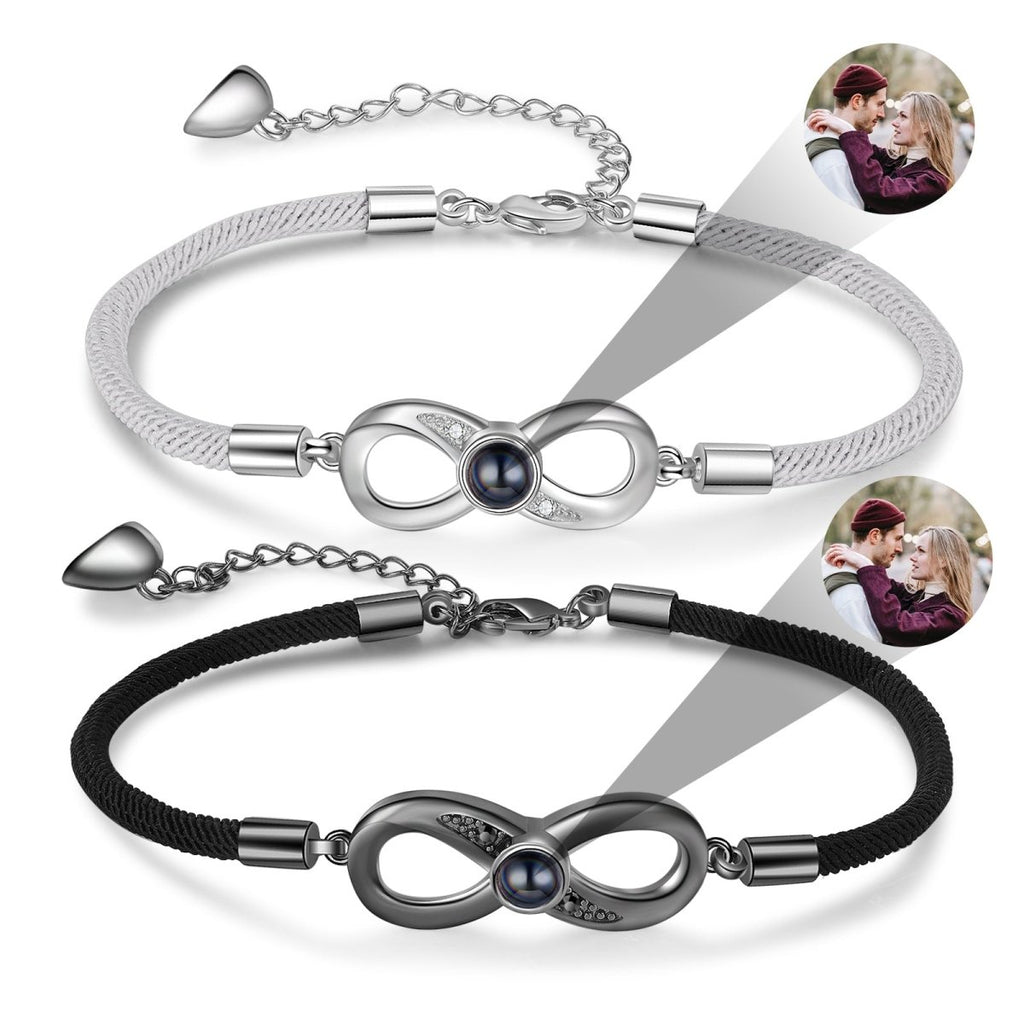 Personalised infinity charm bracelet (20+5cm) with photo projection— a unique way to showcase your love.