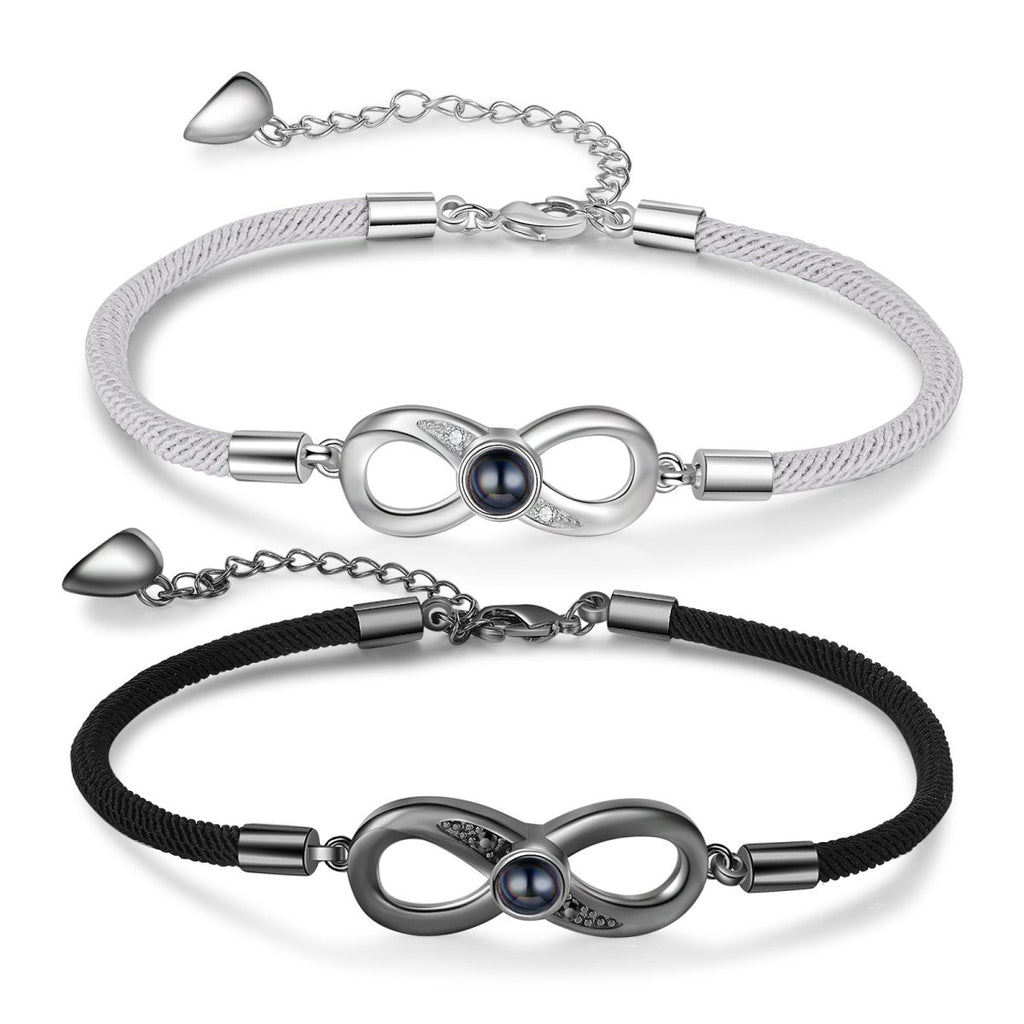 Personalised infinity charm bracelet (20+5cm) with photo projection— a unique way to showcase your love.