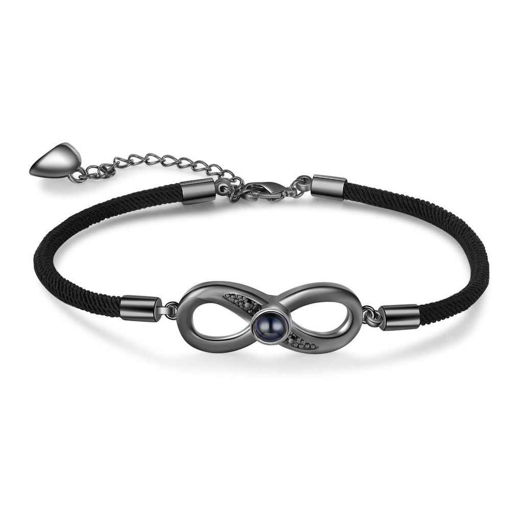 Personalised infinity charm bracelet (20+5cm) with photo projection— a unique way to showcase your love.