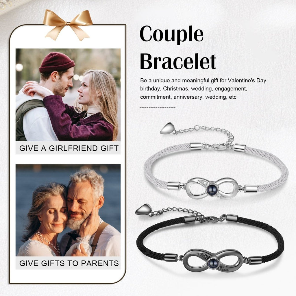 Personalised infinity charm bracelet (20+5cm) with photo projection— a unique way to showcase your love.