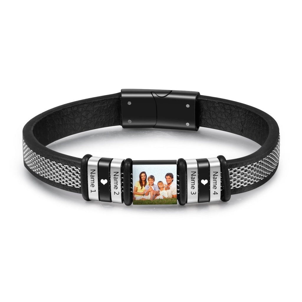 Mens black shop leather personalised bracelet