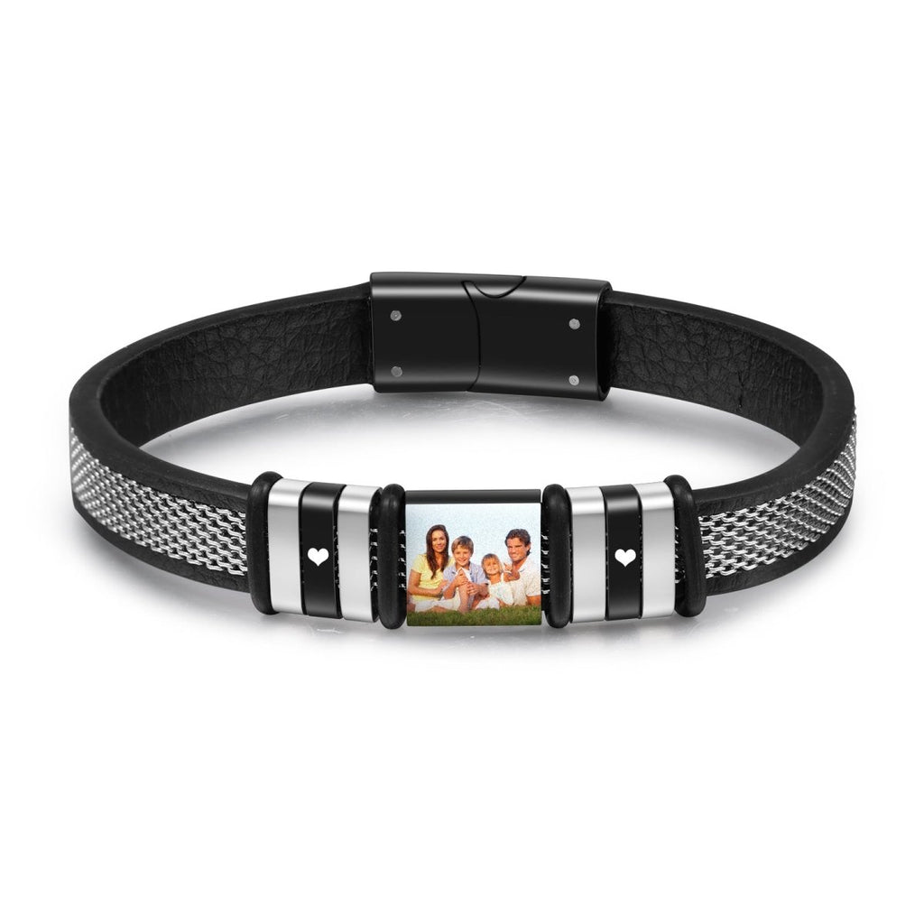 Personalised Custom Leather Men's Bracelet with Photo - A Meaningful Keepsake for Him - Engraved Memories