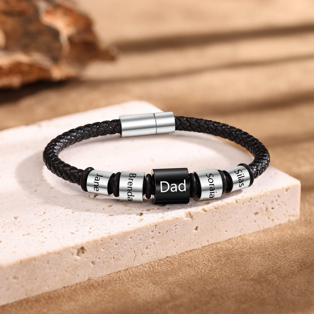 Personalised Custom Name Charm Men's Leather Bracelet - A Stylish and Meaningful Accessory - Engraved Memories