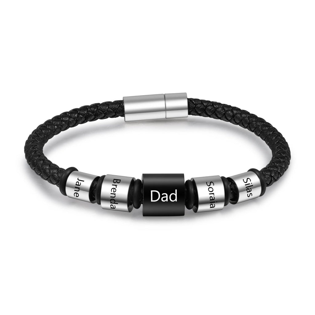 Personalised Custom Name Charm Men's Leather Bracelet - A Stylish and Meaningful Accessory - Engraved Memories