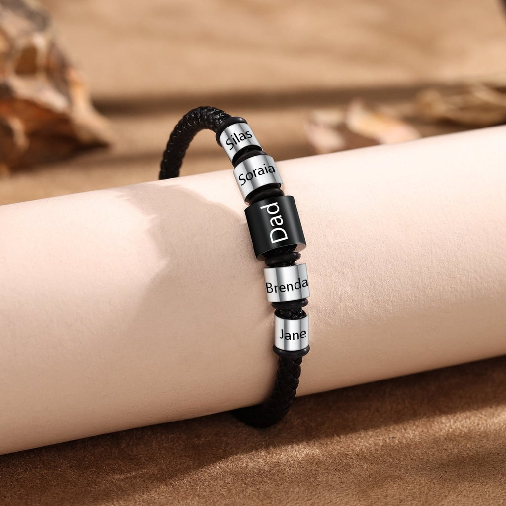 Personalised Custom Name Charm Men's Leather Bracelet - A Stylish and Meaningful Accessory - Engraved Memories