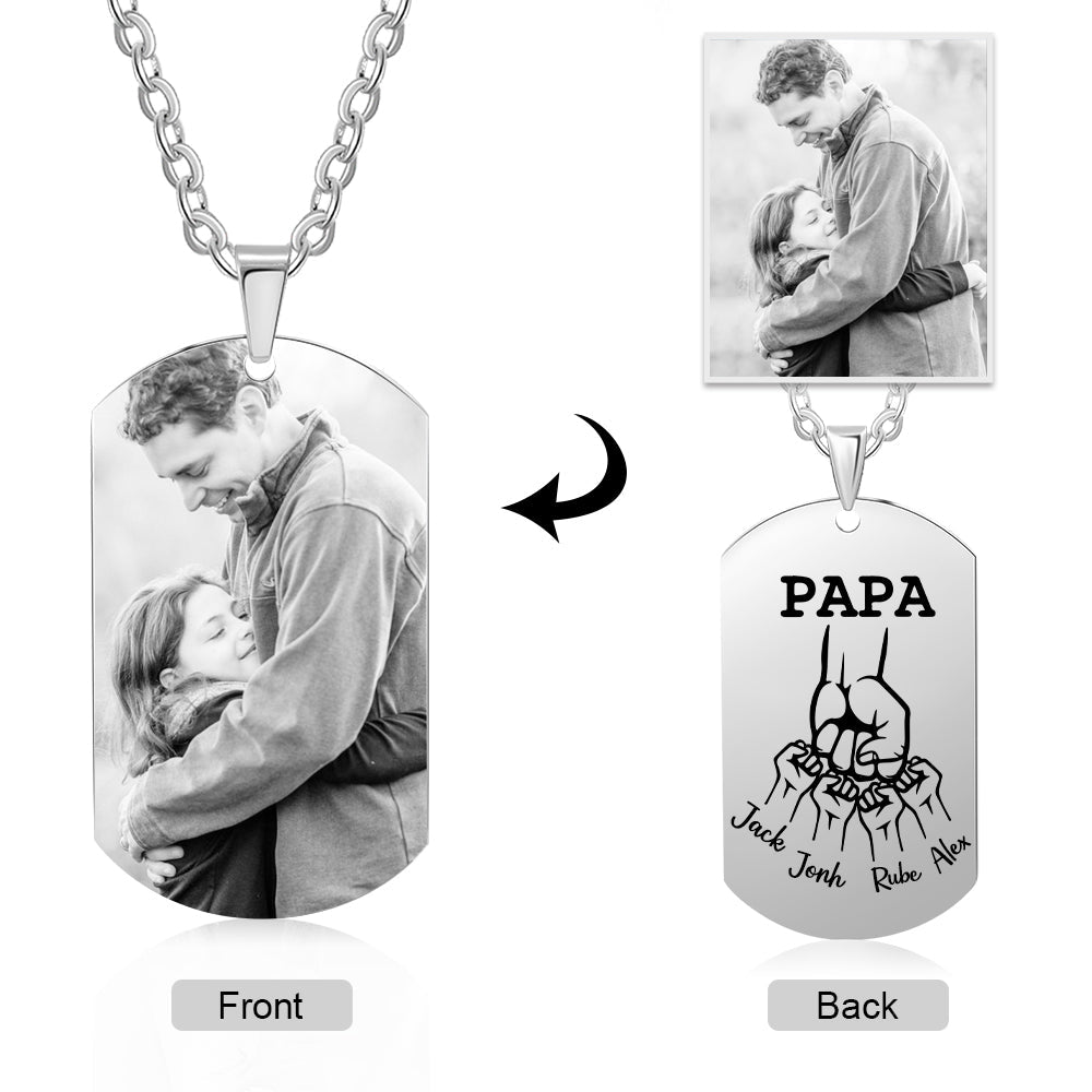 Personalised Custom Photo Engraved Stainless Steel Dog Tag Necklace - A Special Gift for Papa, Dad, or Any Father Figure - Engraved Memories