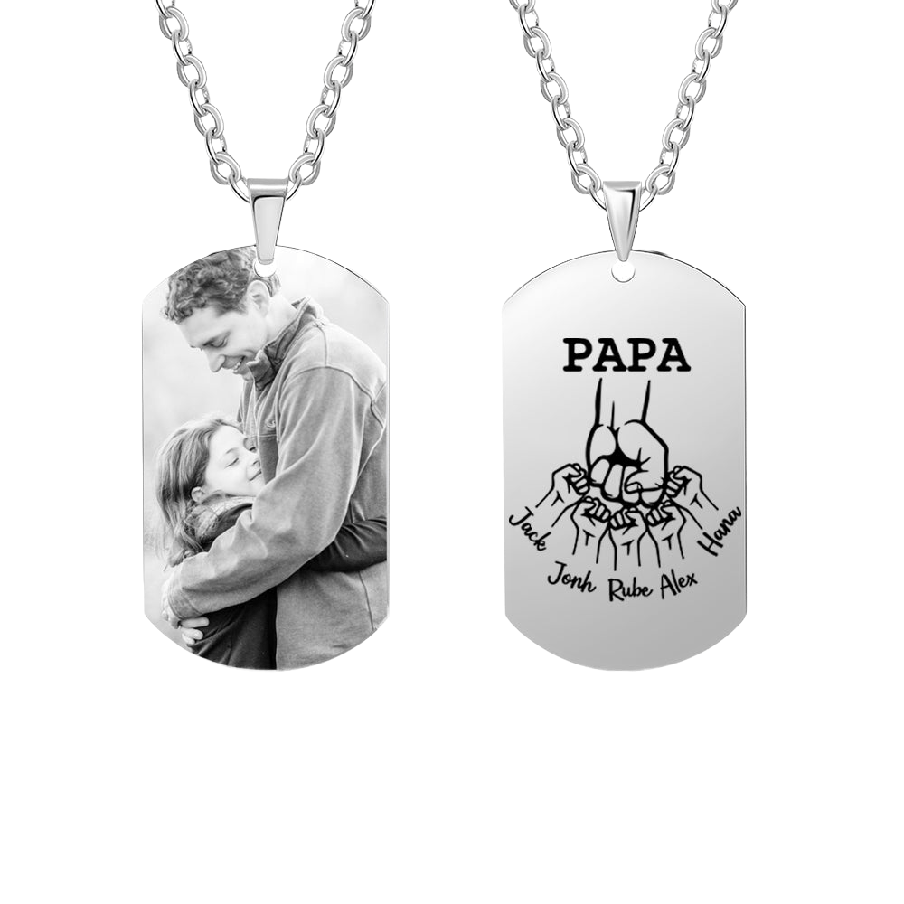 Personalised Custom Photo Engraved Stainless Steel Dog Tag Necklace - A Special Gift for Papa, Dad, or Any Father Figure - Engraved Memories