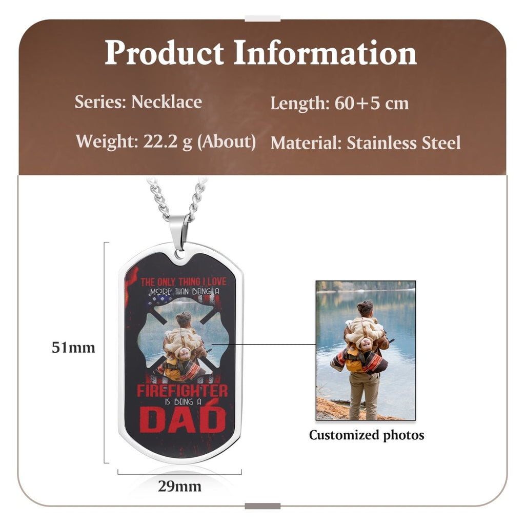 Personalised Custom Photo Stainless Steel Firefighter Father Dog Tag Necklace - A Tribute to Heroic Dads - Engraved Memories