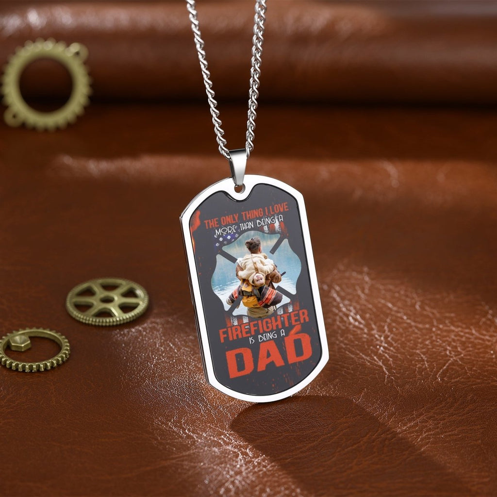 Personalised Custom Photo Stainless Steel Firefighter Father Dog Tag Necklace - A Tribute to Heroic Dads - Engraved Memories