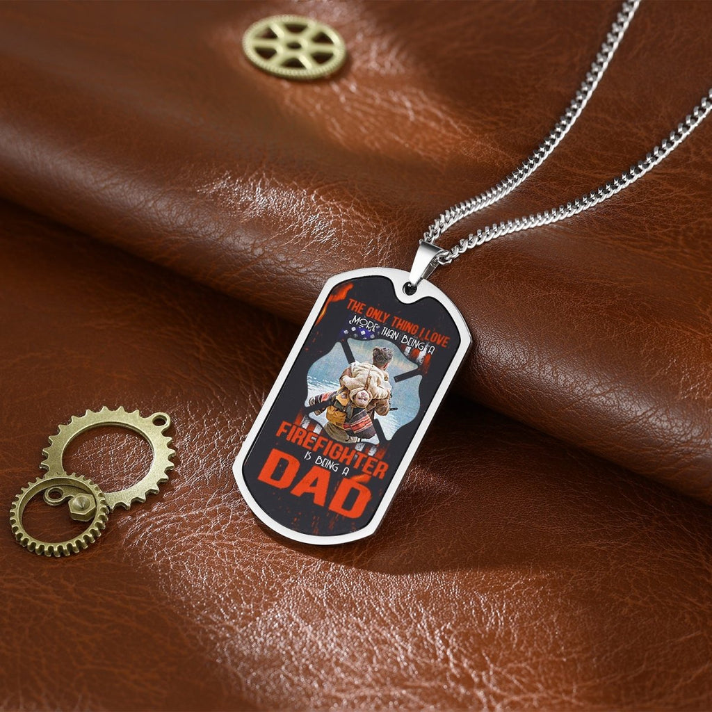 Personalised Custom Photo Stainless Steel Firefighter Father Dog Tag Necklace - A Tribute to Heroic Dads - Engraved Memories