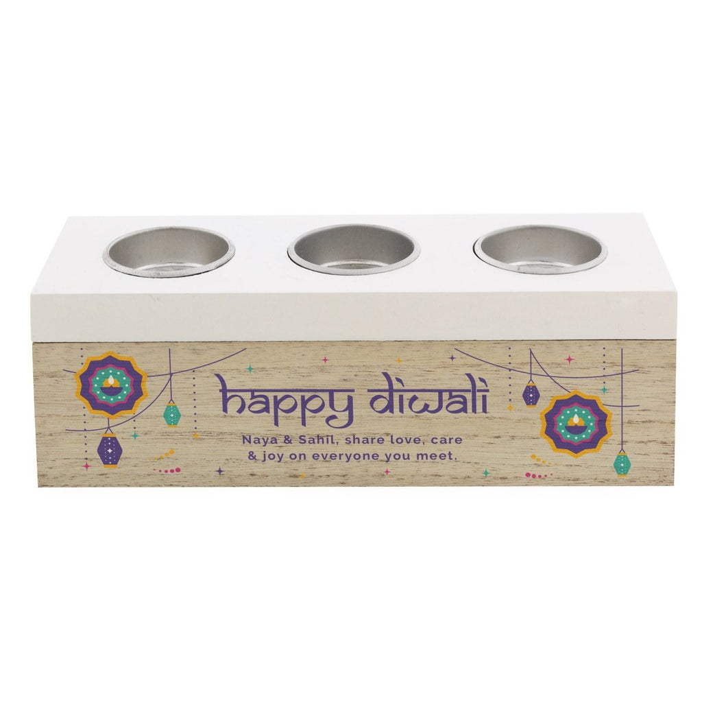 Personalised Diwali Triple Tealight Box - Engraved Memories