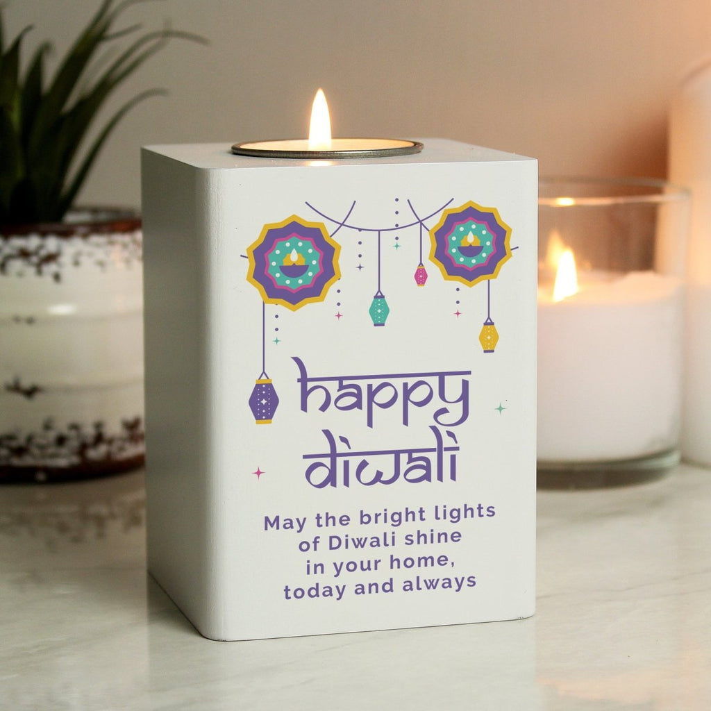 Personalised Diwali Wooden Tealight Holder - Engraved Memories