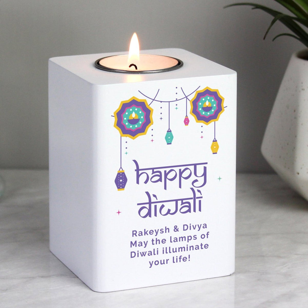 Personalised Diwali Wooden Tealight Holder - Engraved Memories
