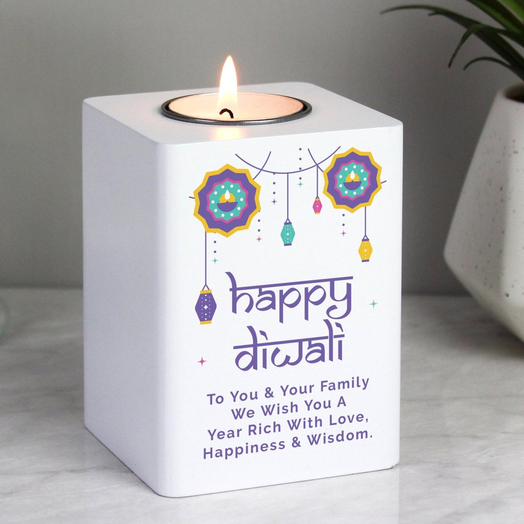 Personalised Diwali Wooden Tealight Holder - Engraved Memories