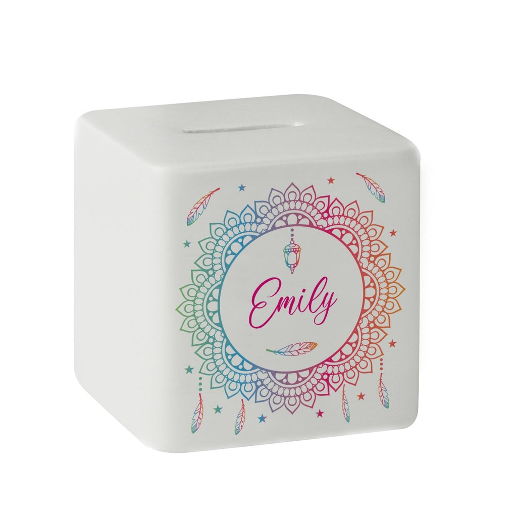 Personalised Dreamcatcher Ceramic Square Money Box - Engraved Memories