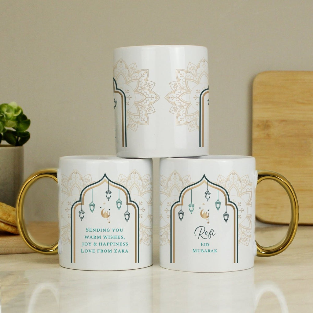 Personalised Eid and Ramadan Gold Handled Mug - Engraved Memories