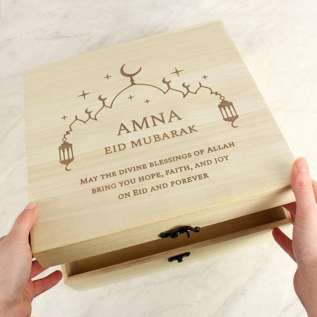 Personalised Eid and Ramadan Large Wooden Keepsake Box - Engraved Memories