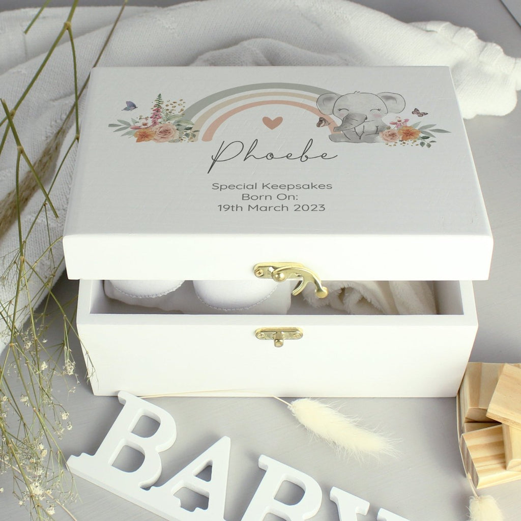 Personalised Elephant Wooden Keepsake Box - Engraved Memories