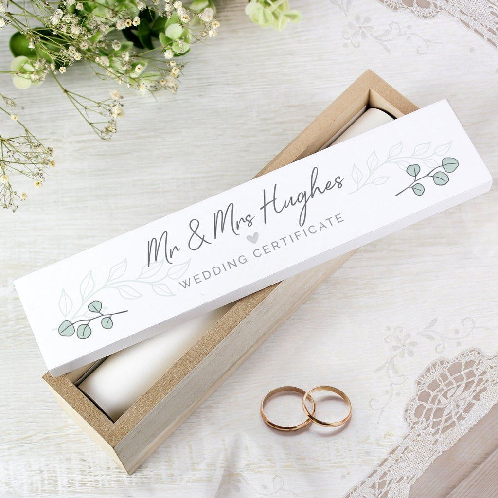 Personalised Eucalyptus Wooden Wedding Certificate Holder - Engraved Memories