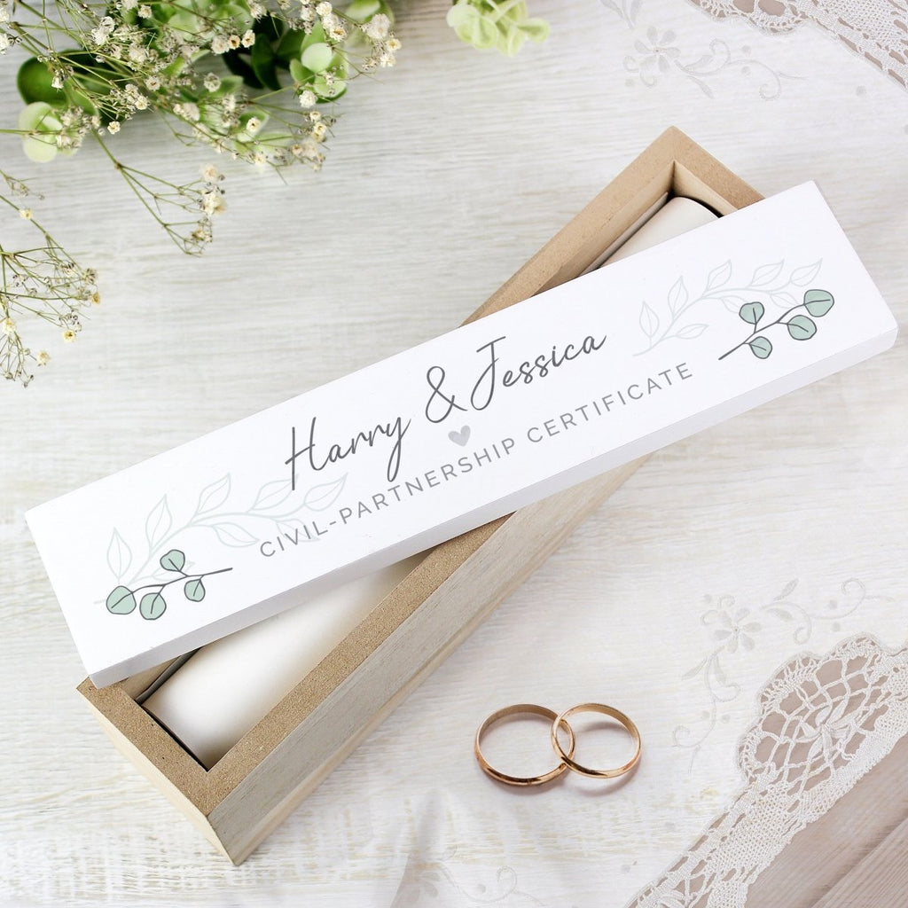 Personalised Eucalyptus Wooden Wedding Certificate Holder - Engraved Memories