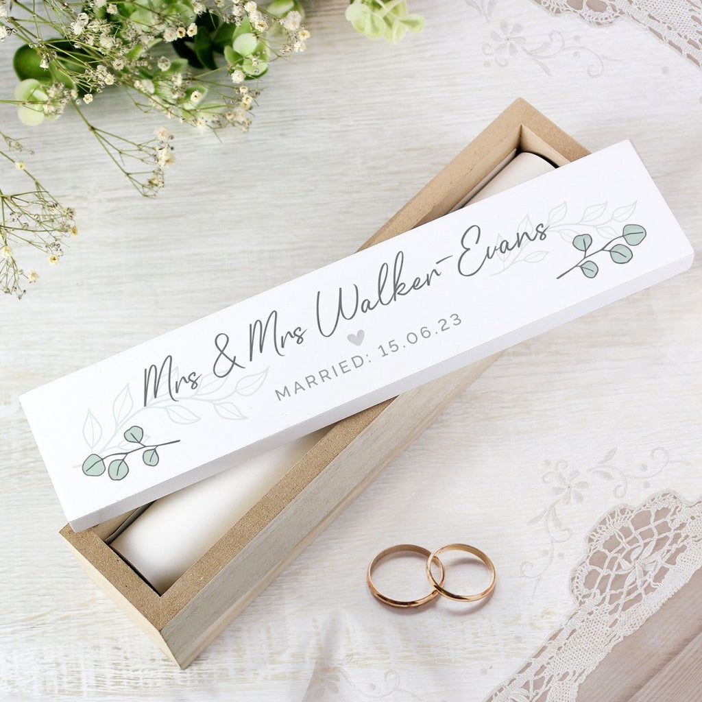 Personalised Eucalyptus Wooden Wedding Certificate Holder - Engraved Memories