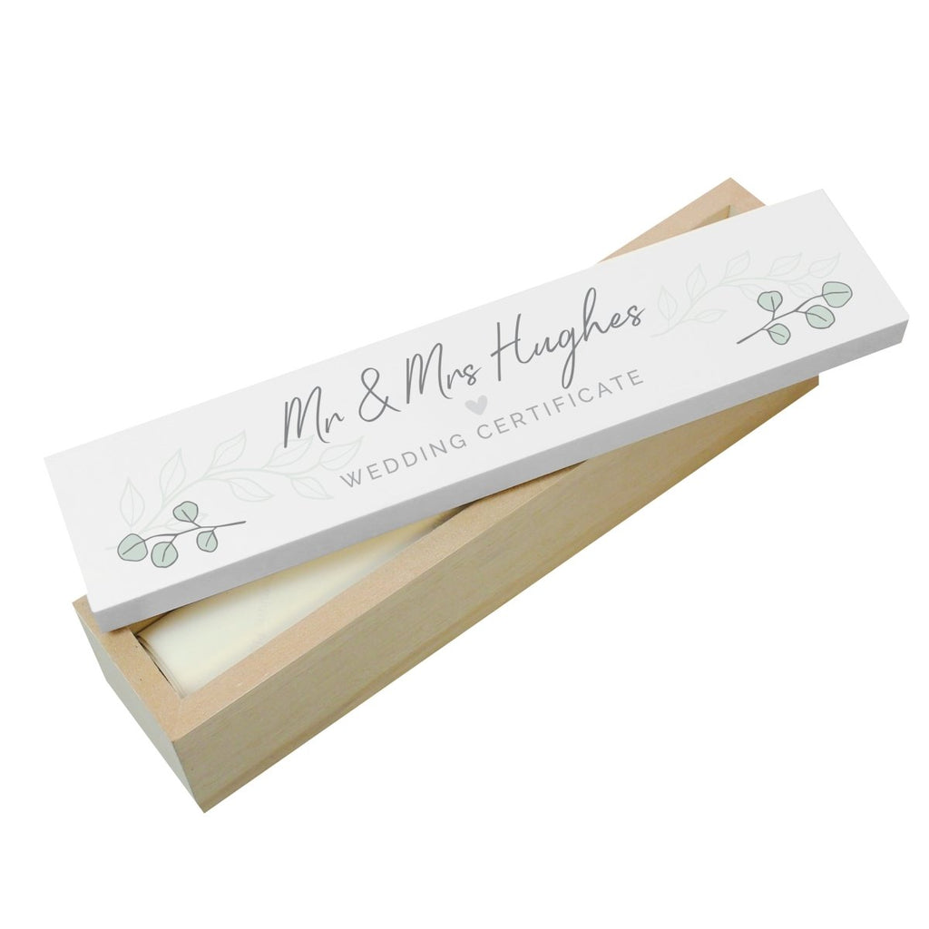 Personalised Eucalyptus Wooden Wedding Certificate Holder - Engraved Memories