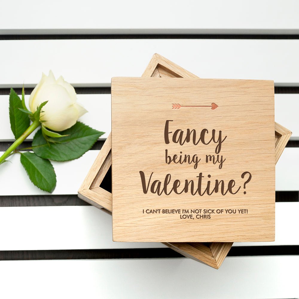 Personalised Fancy Being My Valentine? Oak Photo Cube - Engraved Memories