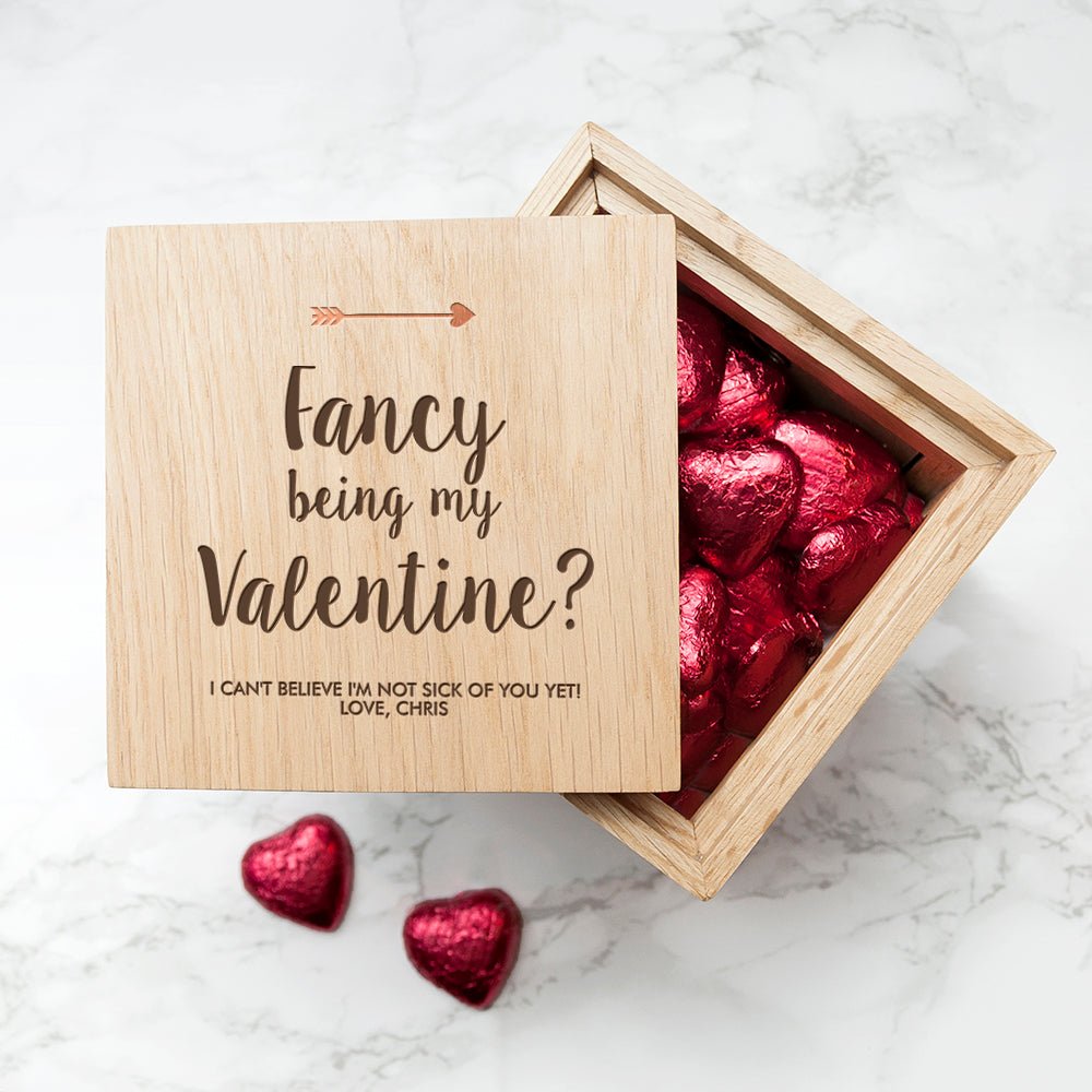 Personalised Fancy Being My Valentine? Oak Photo Cube - Engraved Memories