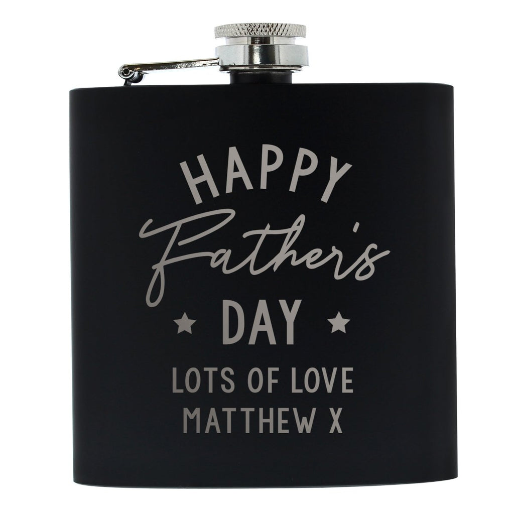 Personalised Father's Day Black Hip Flask, Father's day Gift for Men - Engraved Memories