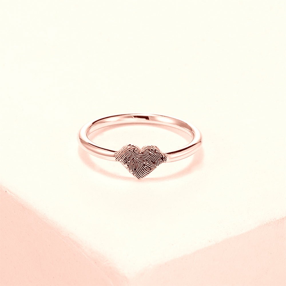 Personalized fingerprint & initials open hearts ring, 925 sterling silver, adjustable, 3.00g.