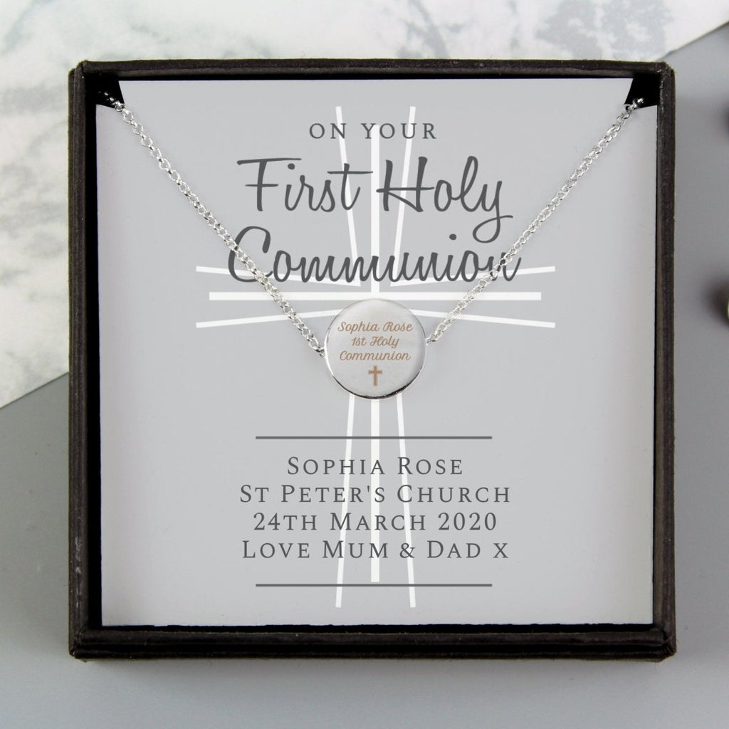 Personalised First Holy Communion Necklace & Box - Engraved Memories