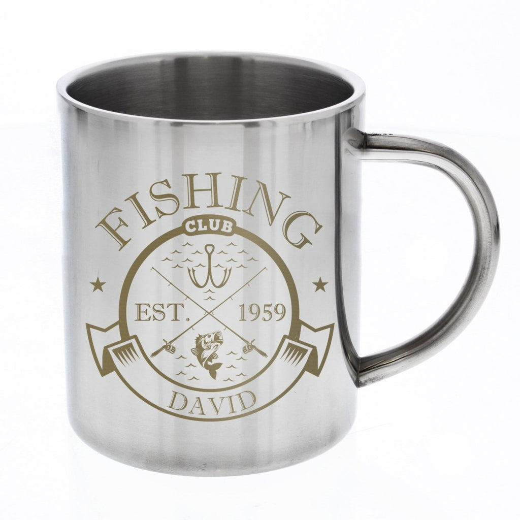 Personalised Fishing Club Stainless Steel Mug, Father's day Gift for Men - Engraved Memories