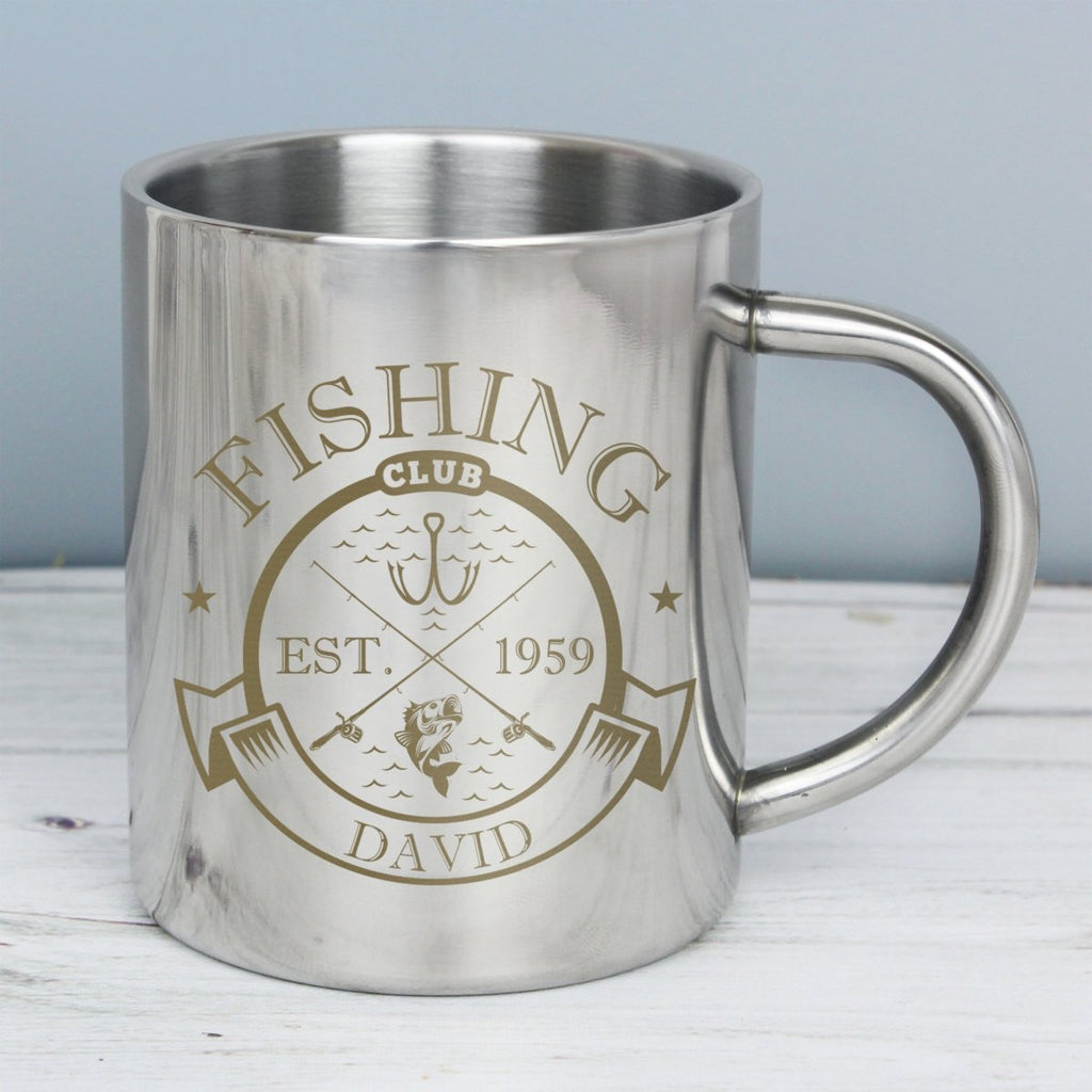Personalised Fishing Club Stainless Steel Mug, Father's day Gift for Men - Engraved Memories