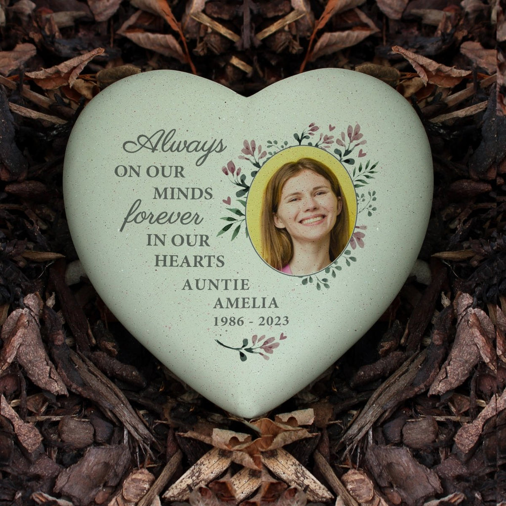 Personalised Floral Photo Upload Memorial Resin Heart - Engraved Memories