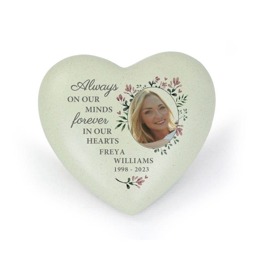 Personalised Floral Photo Upload Memorial Resin Heart - Engraved Memories