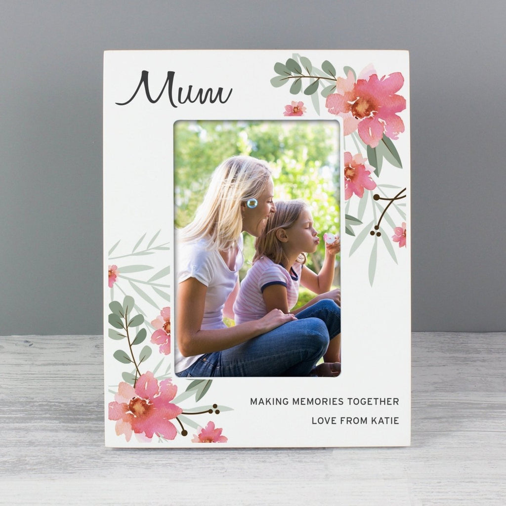 Personalised Floral Sentimental 6x4 Wooden Photo Frame - Engraved Memories