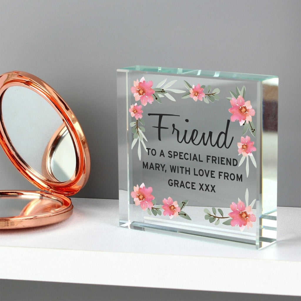 Personalised Floral Sentimental Large Crystal Token - Engraved Memories