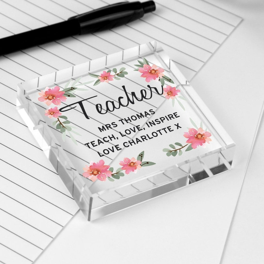 Personalised Floral Sentimental Large Crystal Token - Engraved Memories