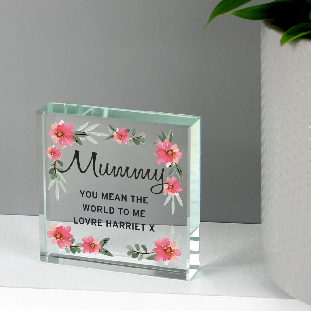 Personalised Floral Sentimental Large Crystal Token - Engraved Memories